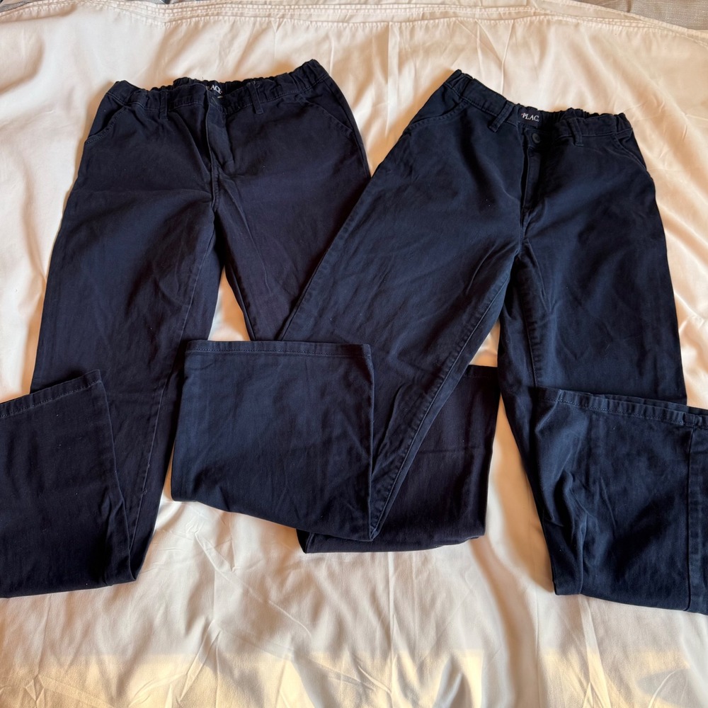 The Childrens Place Girls Navy Blue Chino Pants 2 pairs Size 16 Adjustable Waist